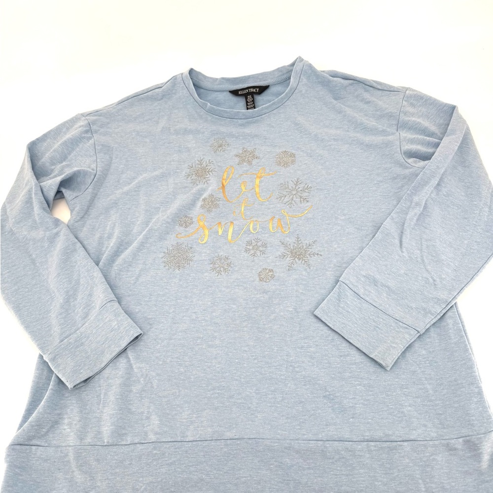 Ellen Tracy Blue Let It Snow Long Sleeve Tee